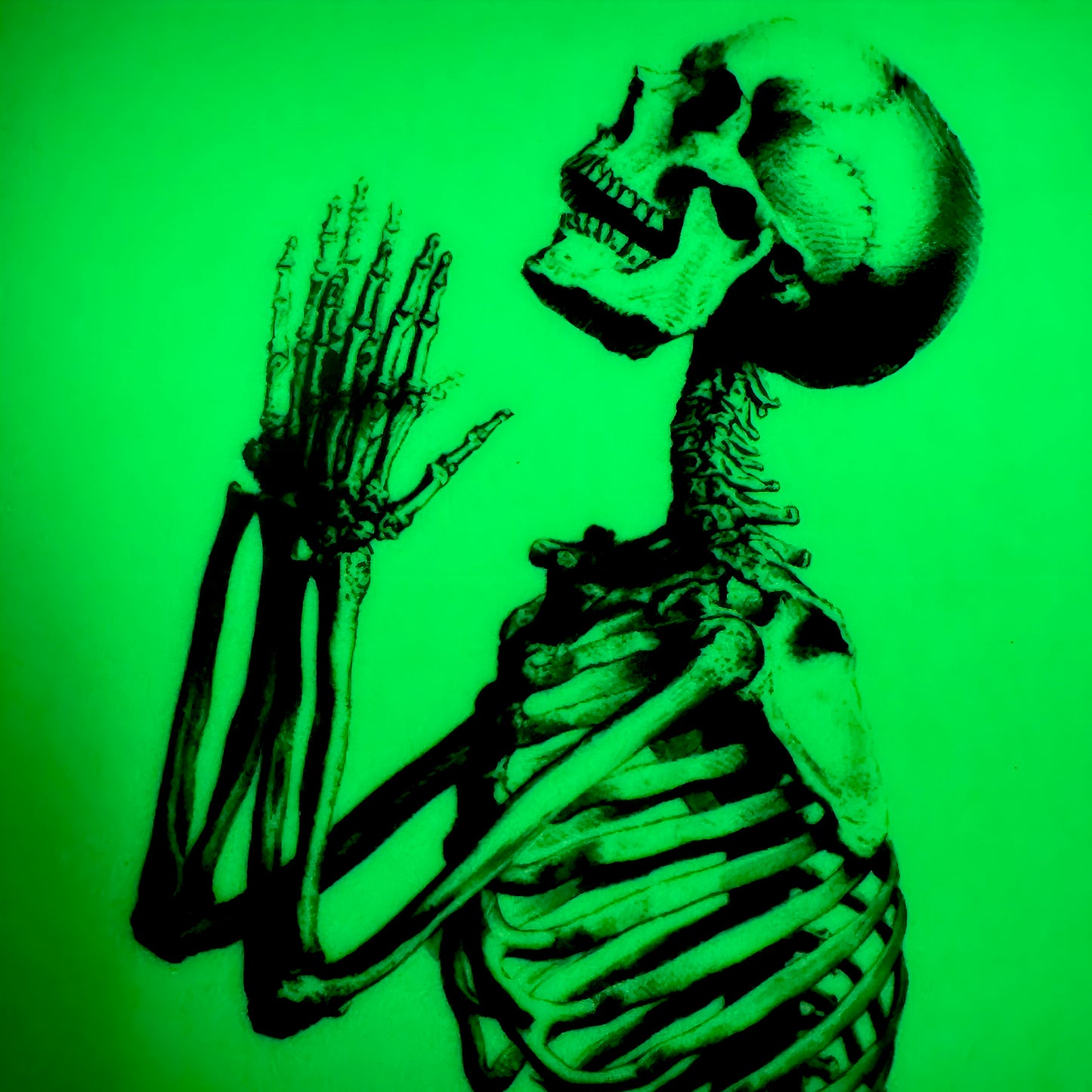 Praying Skeleton - Glow In The Dark Sticker