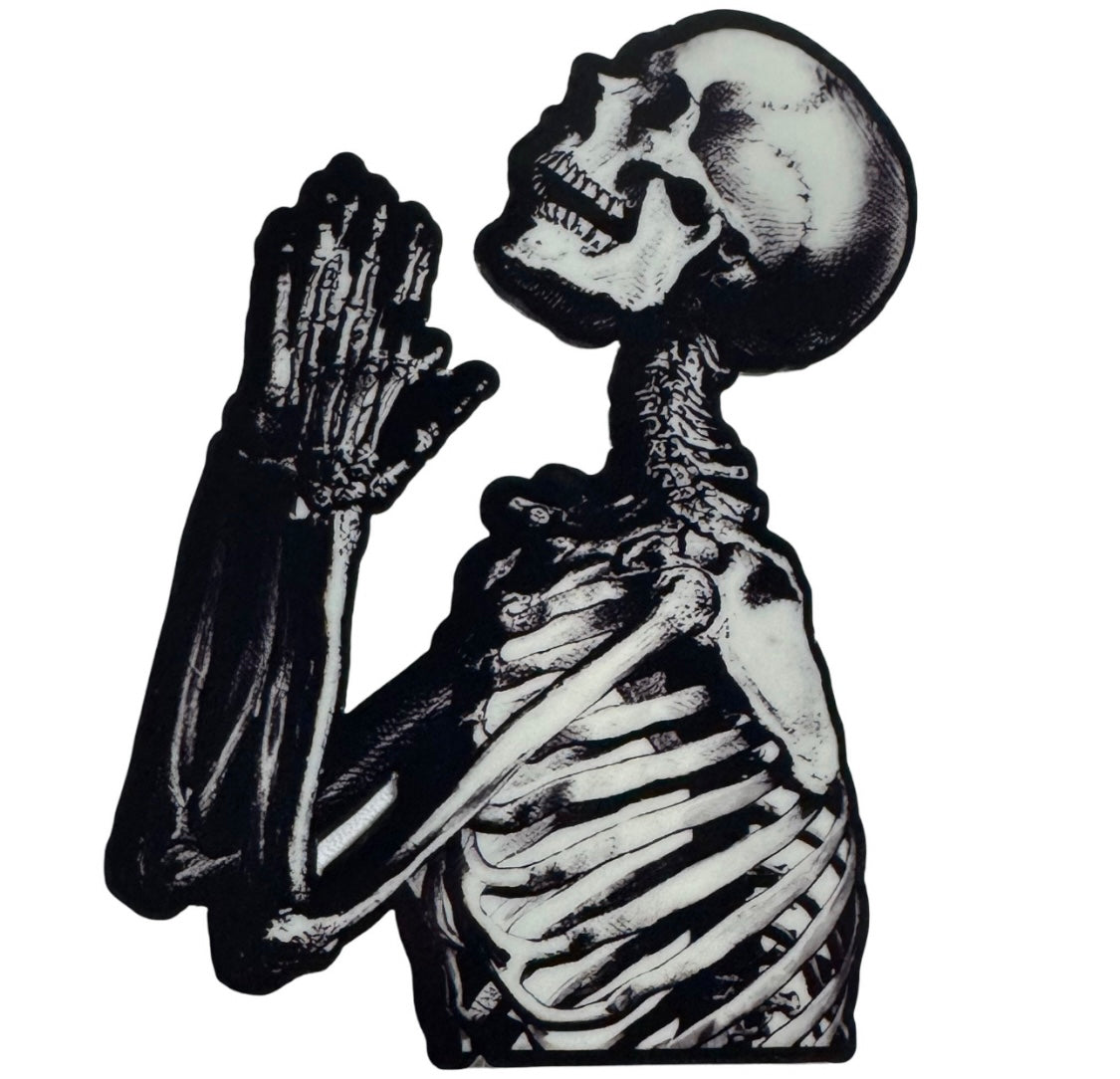 Praying Skeleton - Glow In The Dark Sticker