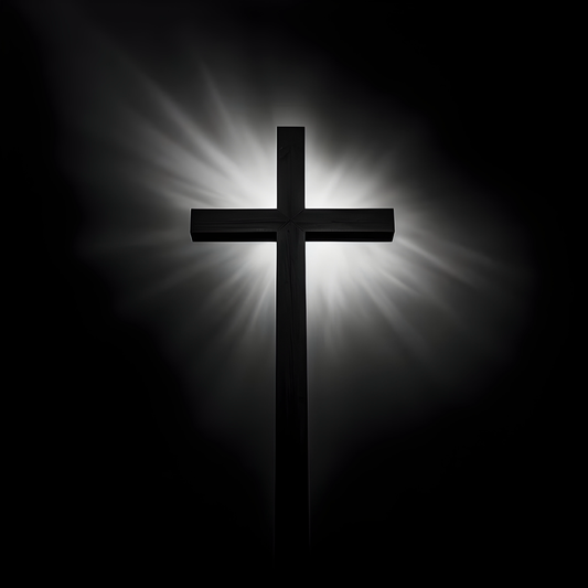 Black and White Cross with Rays of Light