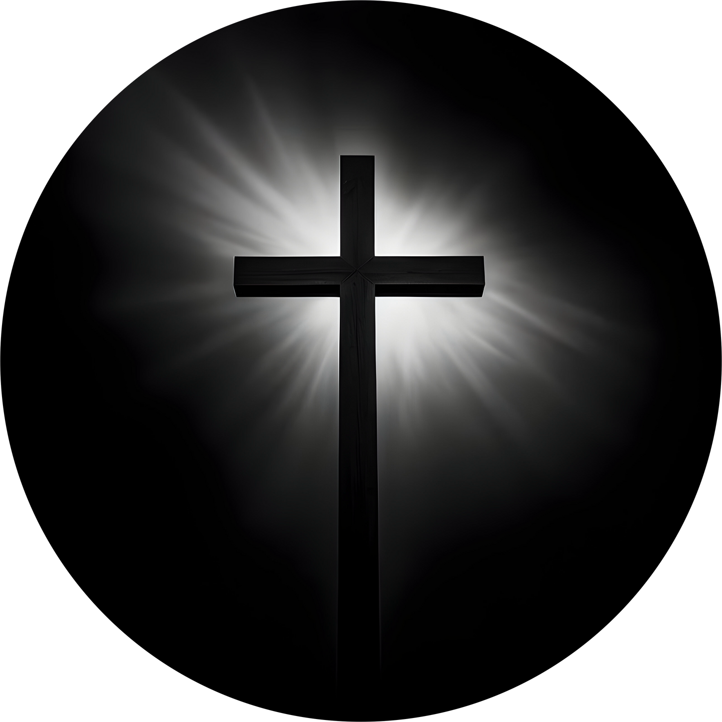 Black and White Cross with Rays of Light